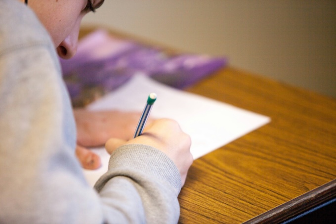 Student taking a spelling test