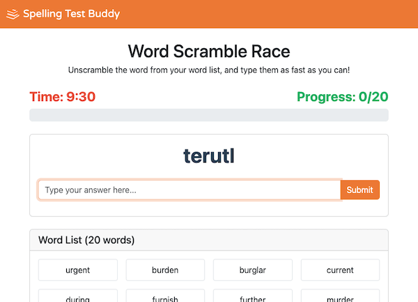 Word Scramble Race game